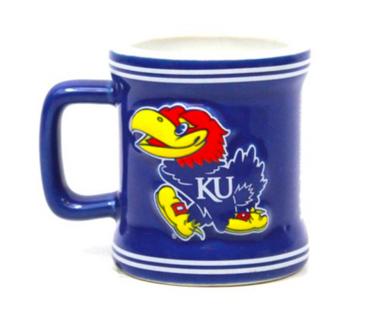 Kansas Jayhawks Mini Mugs - 2 OZ  Shot Glass Ceramic Sculpted Style