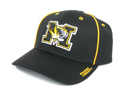 University of Missouri Tigers Ball Caps - Black M/Tiger Logo - Gold Piping Style