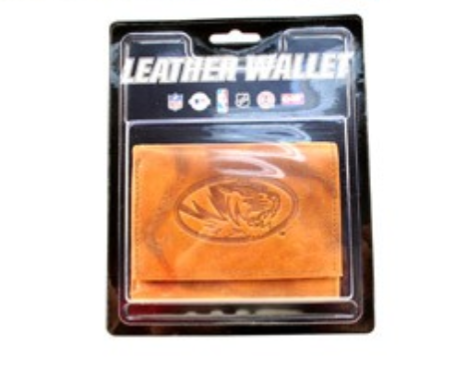 University of Missouri Tigers Wallet - TAN Leather Wallet - Trifold Leather