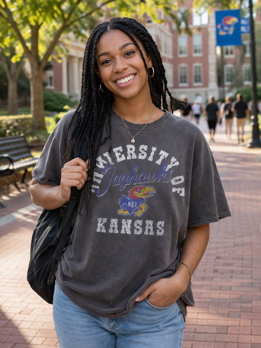 KU Jayhawks Draft Charcoal Thrifted Tee